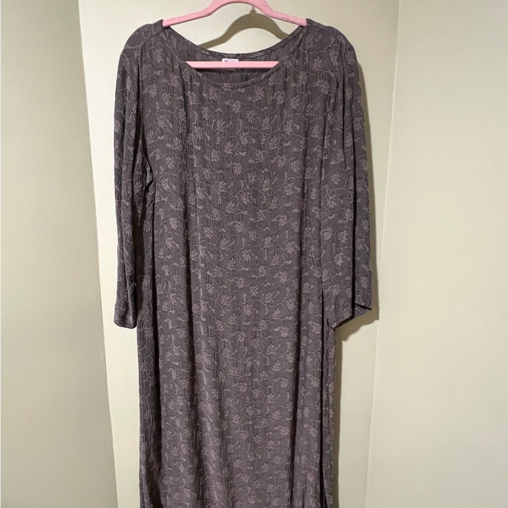 Eileen Fisher Charcoal Floral Long Sleeve Dress